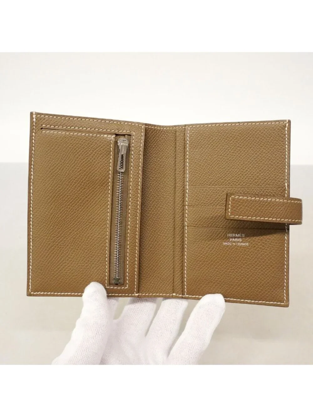 Hermes Wallet Passant Compact Veau Epsom Etoupe Silver